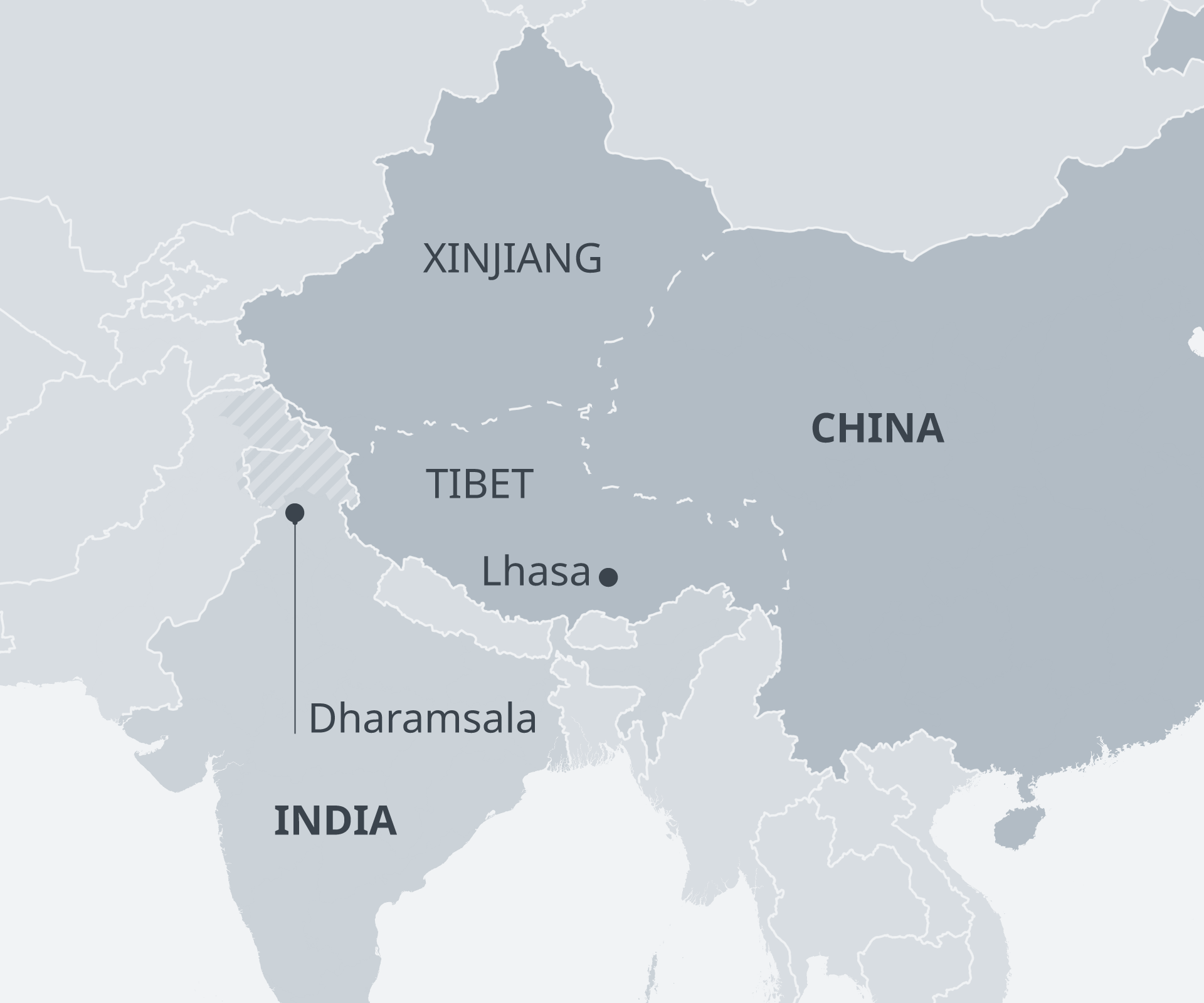 Karte China Indien Tibet Xinjiang EN