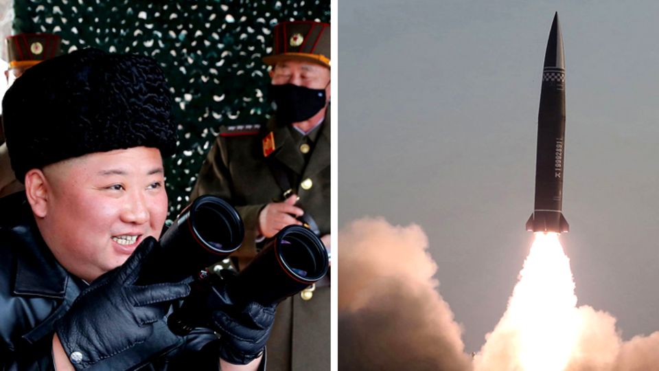 Nordkoreas Machthaber Kim Jong Un (Archivbild) und die neue Rakete